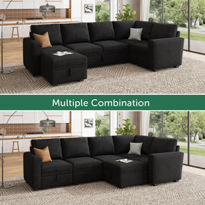U-Shaped Modular Sectional Sofa with Storage Ottoman