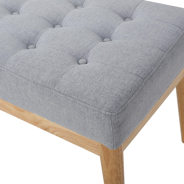 Mid-Century Tufted Fabric Bench – Light Grey