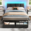 Queen Bed Frame with LED Lights, Storage Drawers & Charging Station