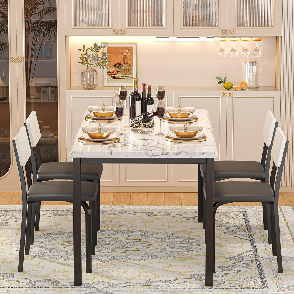 5-Piece Extendable Dining Table Set with 4 Upholstered Chairs