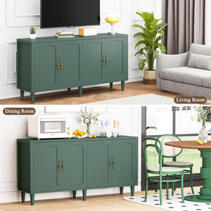 63" Wood Sideboard Buffet Cabinet with Adjustable Shelves – Forest Green