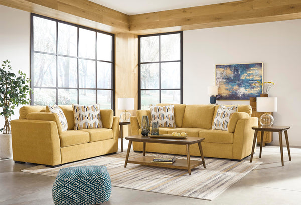 Modern Upholstered 3-Seat Sofa with Accent & Bolster Pillows – Yellow