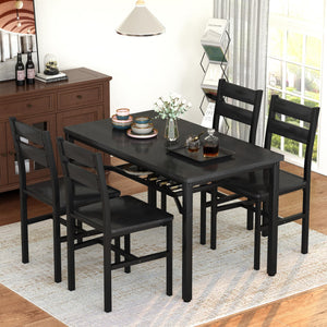 5-Piece Wood Dining Table Set with Storage Shelf
