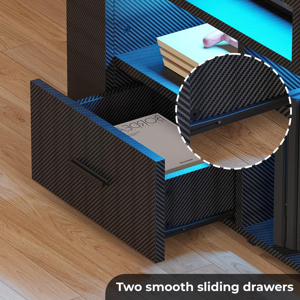TV Stand with Drawers, LED Lights & Charging Station for 50–70 Inch TVs