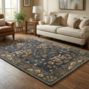 Hand-Tufted Wool Area Rug 5x8 Floral Traditional Beige Blue