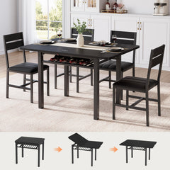 Extendable Dining Table Set for 4 with Upholstered Chairs & Storage Rack