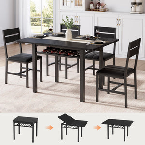 Extendable Dining Table Set for 4 with Upholstered Chairs & Storage Rack