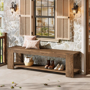 Solid Wood Entryway Bench with Storage Shelf, 55-Inch