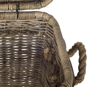Grey Rattan Storage Hamper with Iron Frame