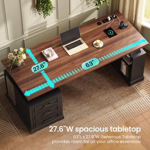 Electric Standing Desk with Drawers, Storage Shelves & Power Outlets – 63 Inch