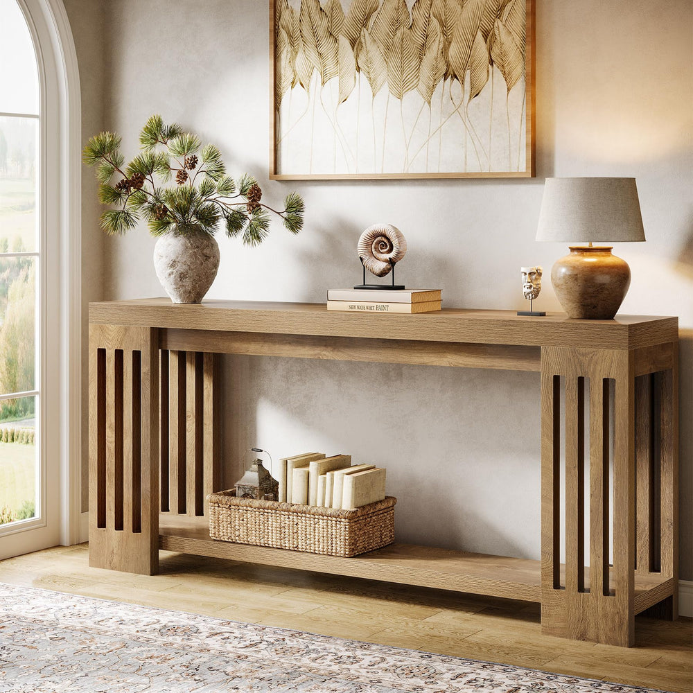 70.9" Extra Long Farmhouse Console Table with 2-Tier Storage