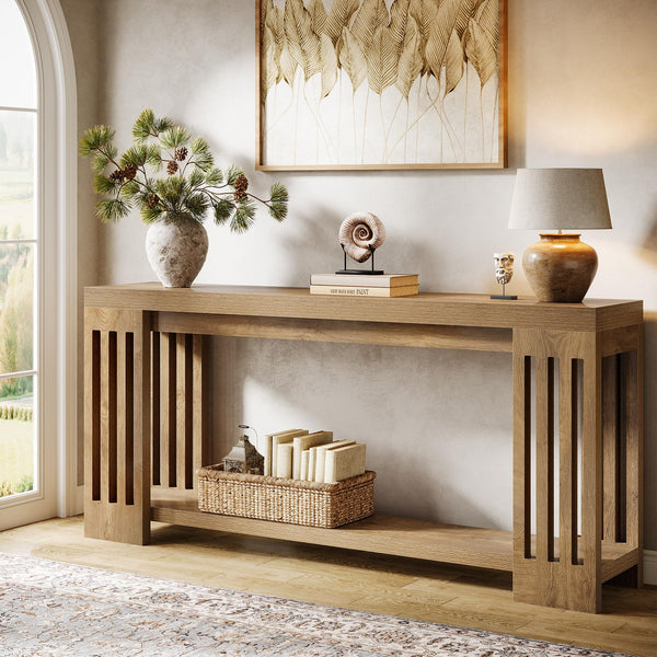 70.9" Extra Long Farmhouse Console Table with 2-Tier Storage