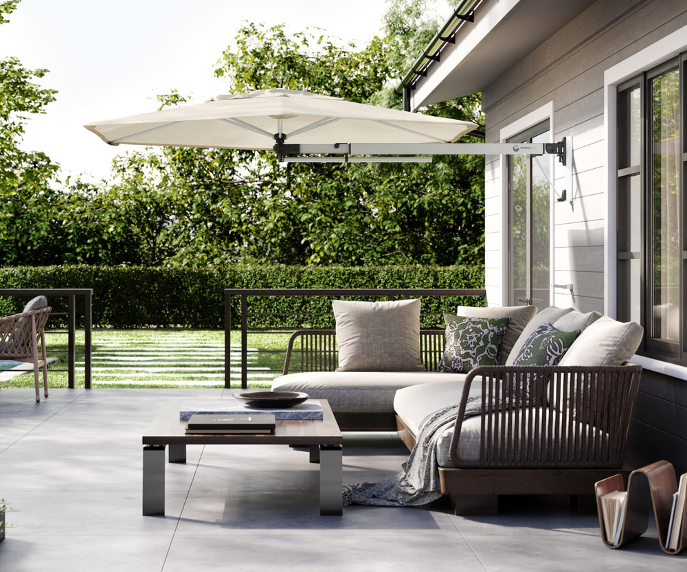 9FT Hexagon Wall Mount Patio Umbrella with Gas-Assisted Opening