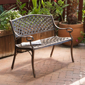 Outdoor Cast Aluminum Bench – Antique Copper