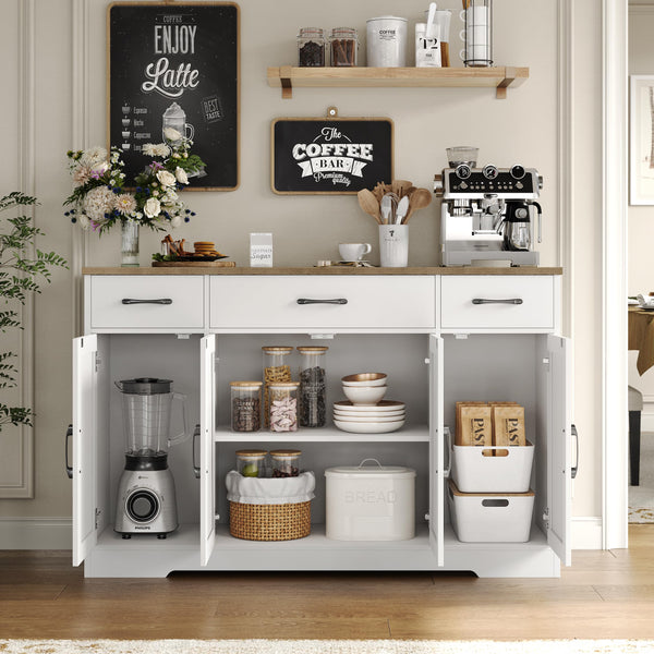 55" Farmhouse Buffet Cabinet with Drawers, Doors & Shelves