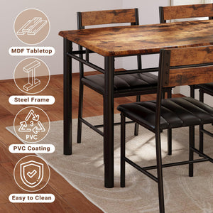5-Piece Dining Table Set for 4 with Upholstered Chairs