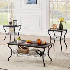 3-Piece Coffee and End Table Set with Storage Shelves