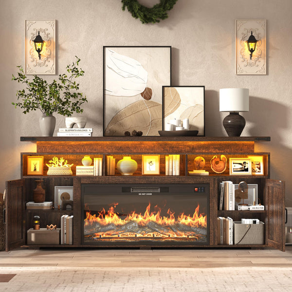 70" Fireplace TV Stand with 36" Electric Fireplace & Storage Cabinets