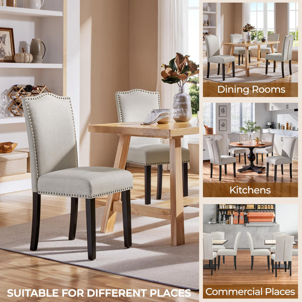 Fabric Dining Chairs with Solid Wood Legs