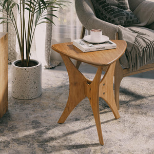 Triangle Wood End Table with Cross-Leg Base – Brown