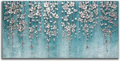 Abstract Oil Painting on Canvas – Silver Flower Wall Art
