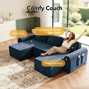 Modular Cloud Sectional Sofa with 2 Ottomans – No Assembly, Chenille, 3-Seater