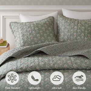 Reversible Vintage Floral Quilt Set with Shams – Queen & King