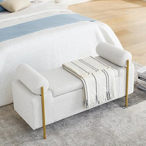 Upholstered Storage Ottoman Bench with Cylindrical Arms