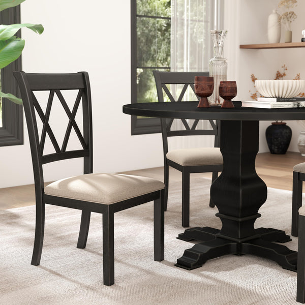 Cross-Back Fabric Upholstered Dining Chair Set of 2