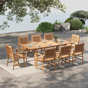 Outdoor Teak Wood Patio Dining Set with Rattan Chairs