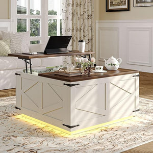Farmhouse Lift Top Coffee Table with LED & USB-C