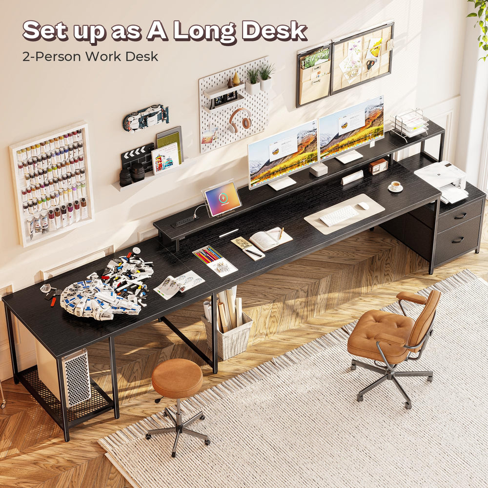 L-Shaped Gaming & Office Desk with LED Lights, Power Outlets, Drawers & Monitor Stand