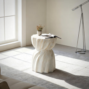 Sculptural MgO Outdoor Side Table with Faux Travertine Texture