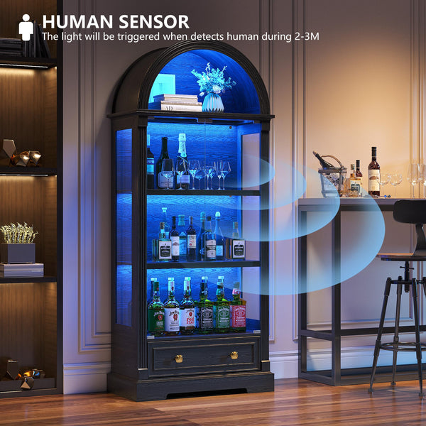 Arched Glass Display Cabinet with LED Sensor Lights