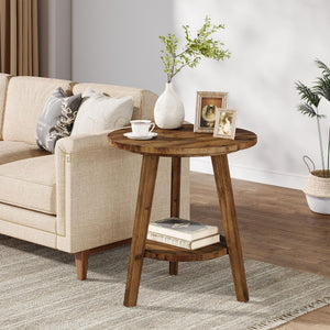 Round Wood End Table with Storage Shelf