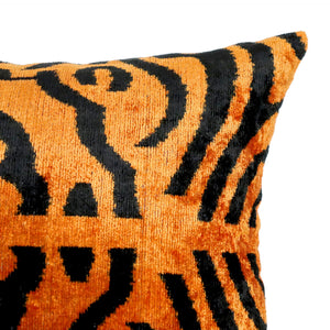Orange Gold Tiger Print Velvet Throw Pillow with Down Feather Insert