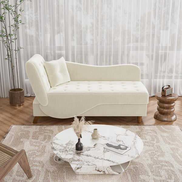 Velvet Chaise Lounge Chair with Storage & Adjustable Backrest