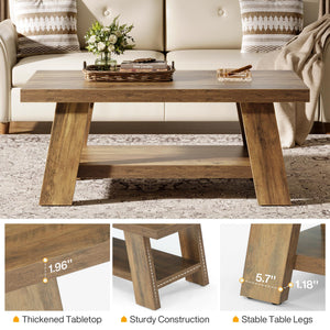 2-Tier Rectangular Coffee Table with Storage Shelf