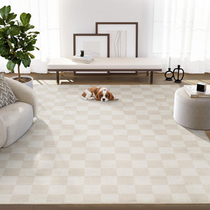 Cream Checkered Area Rug