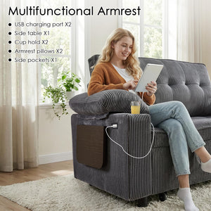 58" Convertible Sleeper Sofa Bed – Pull-Out Loveseat with Adjustable Backrest