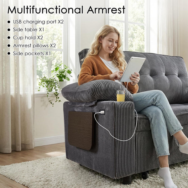 58" Convertible Sleeper Sofa Bed – Pull-Out Loveseat with Adjustable Backrest