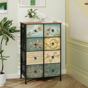 Narrow Dresser with Retro Floral Fabric Drawers