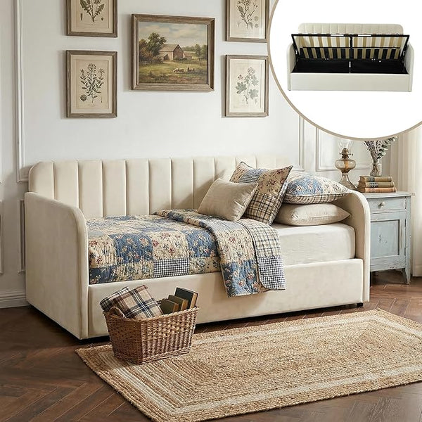 Twin Velvet Daybed with Gas-Lift Storage