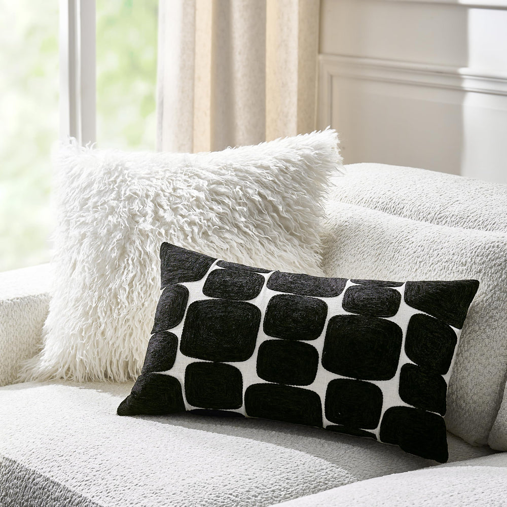 Black Embroidered Velvet Lumbar Throw Pillow 24x14