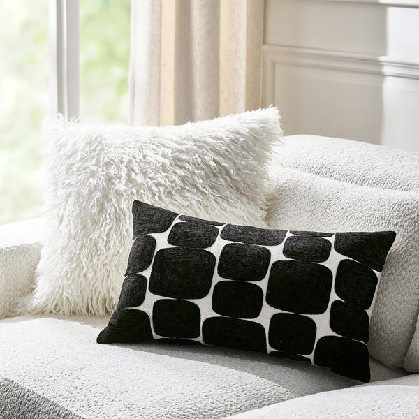 Black Embroidered Velvet Lumbar Throw Pillow 24x14
