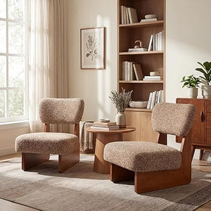 Armless Lounge Accent Chair Set of 2 – Fabric Upholstered, Solid Wood Frame