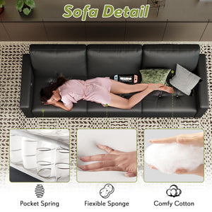 Black Faux Leather Tufted Sofa with USB Charging