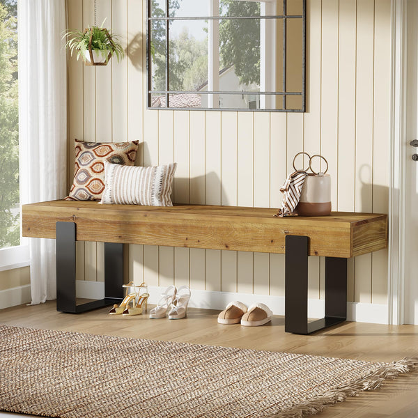 63" Farmhouse Entryway Bench with Metal Legs