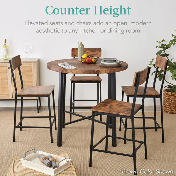 5-Piece Round Counter Height Dining Set with 4 Chairs