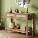 Rattan Console Table with Charging Station & 3 Drawers